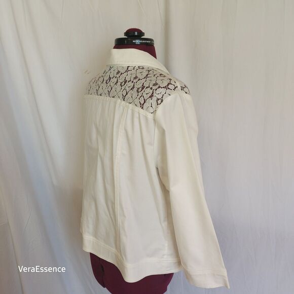 Joan Rivers Button Or Open Front Lace Jacket Blazer White Cotton Blend Medium - Picture 7 of 11